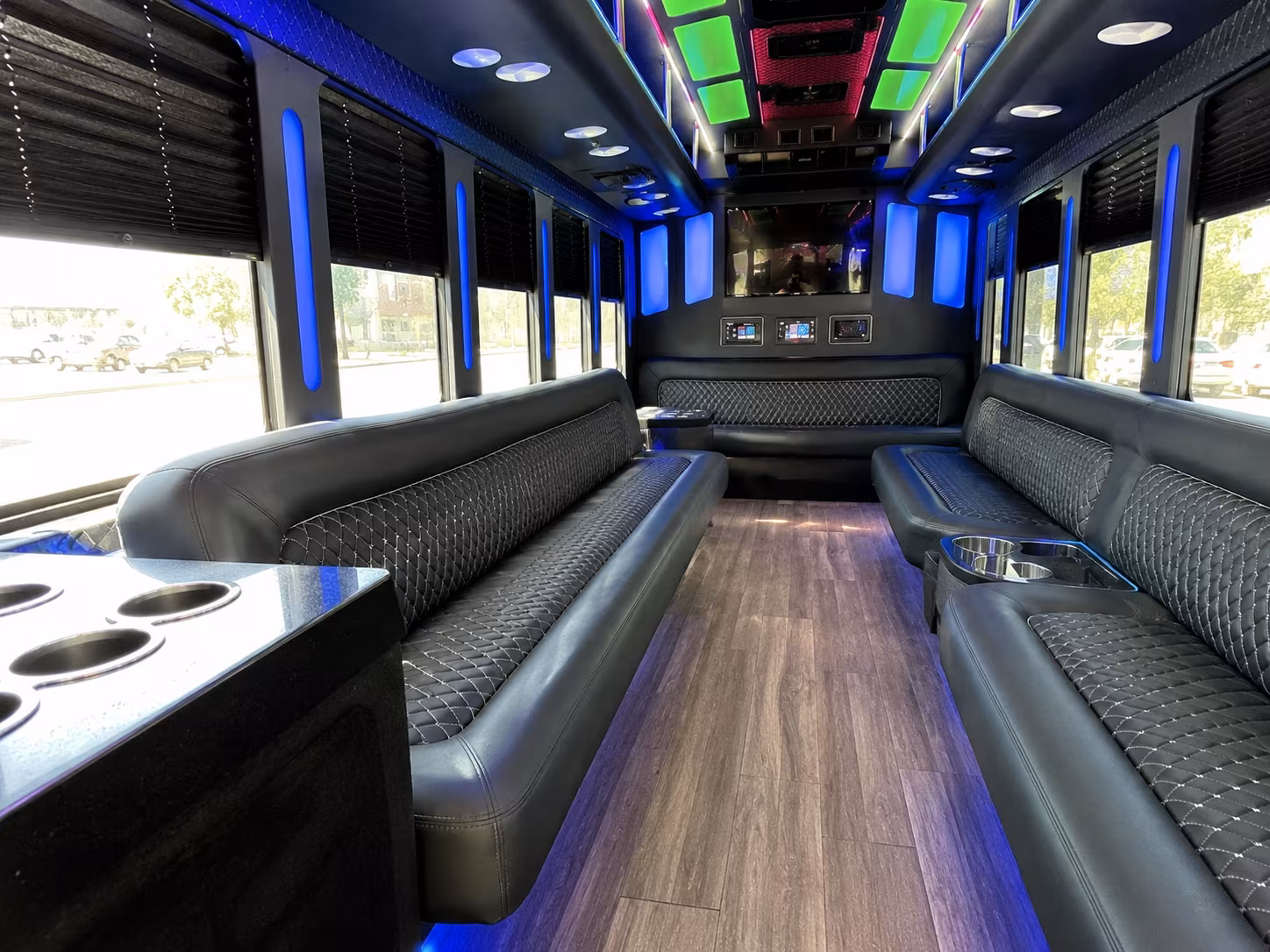 bozeman 15 passenger party bus inside